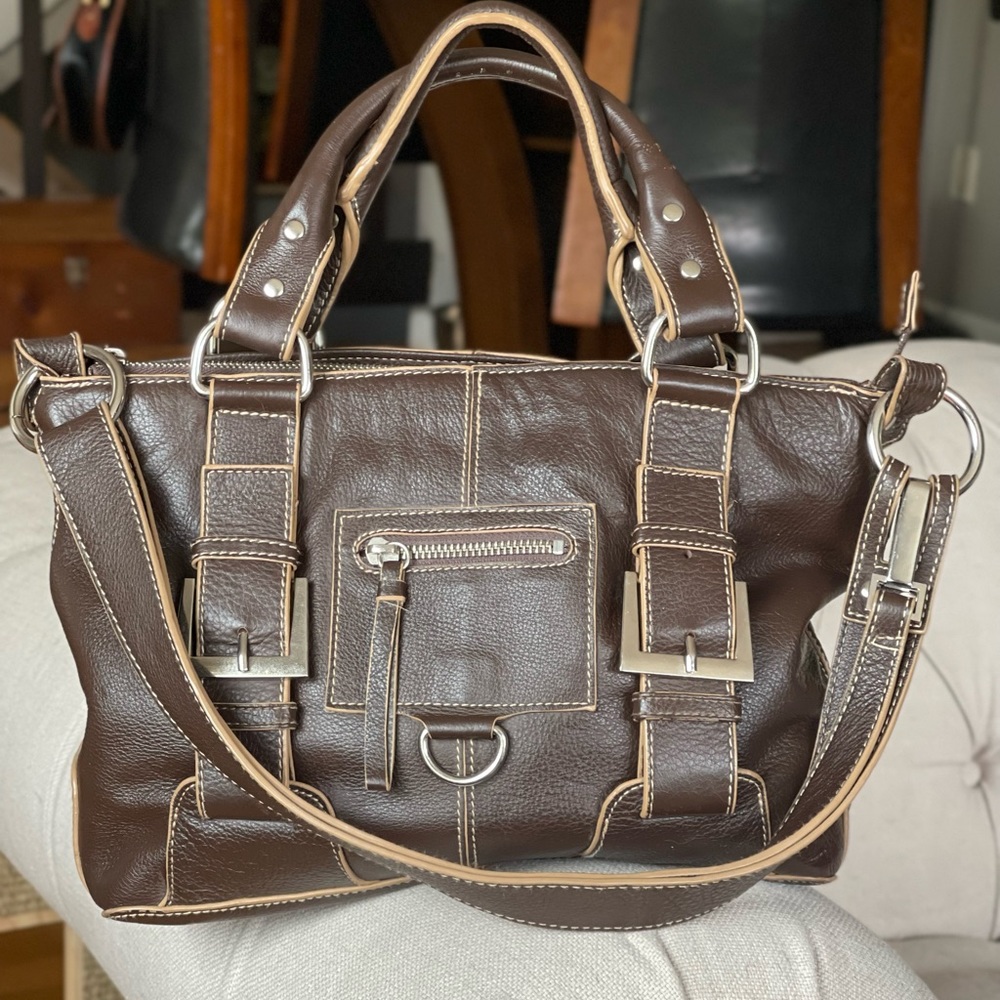FORTUNA VALENTINO BROWN LEATHER HANDBAG DETACHABLE STRAP CROSSBODY SATCHEL PURSE